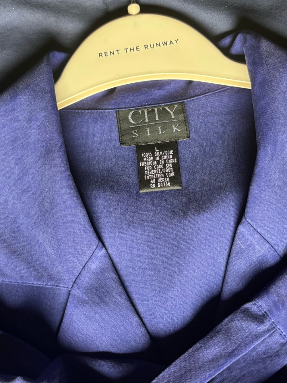 City Silk Blue Button-Down Shirt- Size Large - Picture 9 of 9